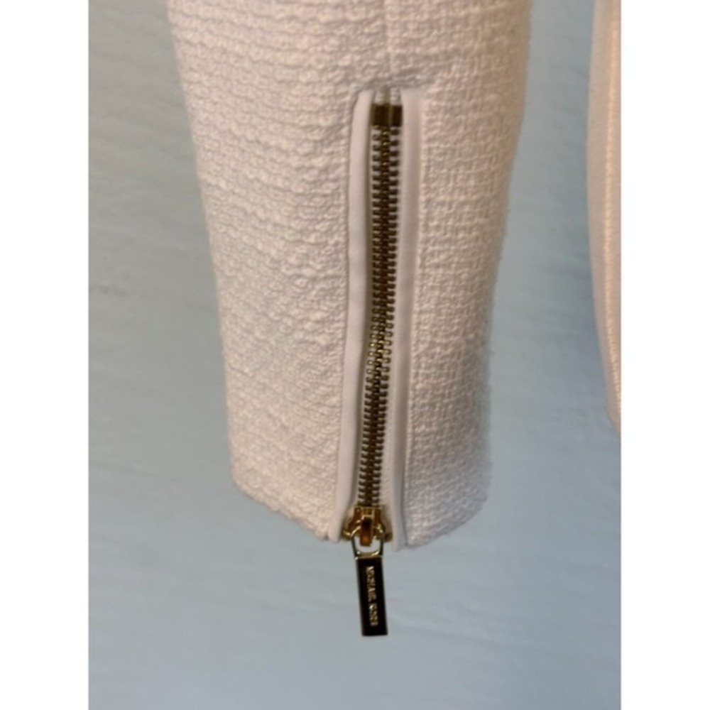 Michael Kors White Moto Jacket Textured Zip Jacket  8 Ladylike Biker Consign - Picture 5 of 12